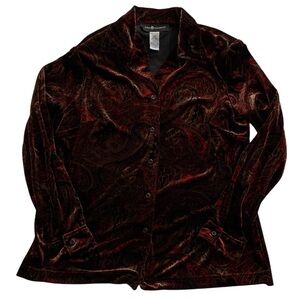Red Velvet Paisley Print Button-Up Shirt Size Medium Whimsigoth